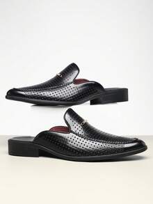QRLQRL 1 Pair Men's Personalized Breathable Hollow Half-Toe Slip-On Casual Shoes, Summer New Non-Slip Soft Sole Sandals, Suitable For Teenagers Summer Casual Wear, Outdoor Sports, Vacation Travel, Graduation Gift Or Birthday Outfit Accessory - Black - View 4