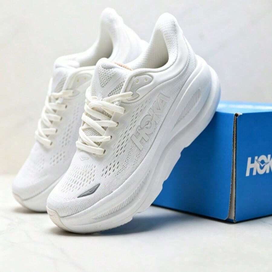 New Spring/Summer Bondi 9 Road Running Shoes, Breathable, Lightweight, Comfortable, Cushioned, Anti-Slip, All-Season Unisex Shoes, White - White - View 1