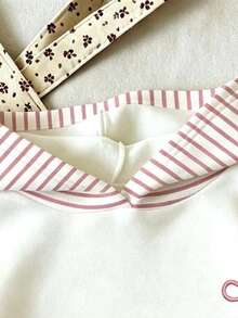 Young Girl Bow Pattern Warm Hooded Sweatshirt - White - View 6