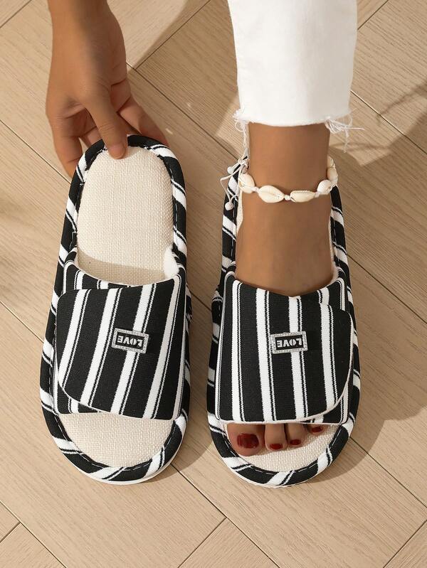 Women's Fashion Fabric Side Stripe Minimalist Home Slippers, All Season