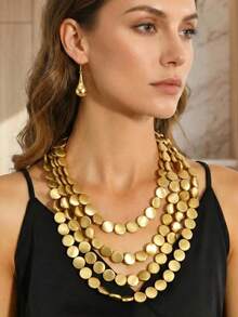1 Set Multi-Layer Geometric Round Bead Necklace Set, Women's Jewelry Set For Party, Gathering, Daily Wear - Gold - View 6