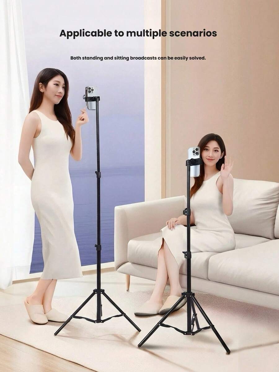 Adjustable Folding Phone Tripod Stand, Universal Smartphone Holder, 360° Rotating Camera Base, Portable Height-Adjustable Metal Tripod, Suitable For Selfie, Content Creation, Video Recording, Photography, Live Streaming And Travel - Black - View 1
