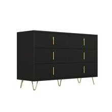 Elegant Sideboard With Modern Design, White And Gold Accents - 黑色 - 查看 5