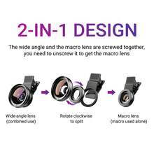 APEXEL Professional Phone Wide-Angle Lens, 2-In-1 Photography Lens Kit Compatible With All Smartphones, 12.5X Macro Lens + 0.45X Wide-Angle Lens, External Camera Lens Accessory For Mobile Phones - A - View 3