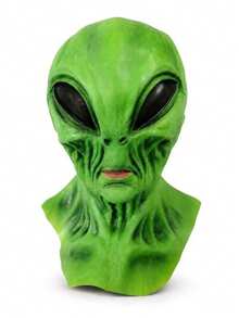 1 buah Topeng Alien Lateks Hijau Baru, Topeng Alien UFO Horor Halloween Baru Penutup Kepala - MultiWarna - View 5