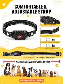 Dog Anti-Barking Collar, Rechargeable Smart Sensor Dog Bark Control Collar, Beep & Vibration Training Mode, Reflective Adjustable Strap, Type-C Charging, Long Battery Life - Black - View 3