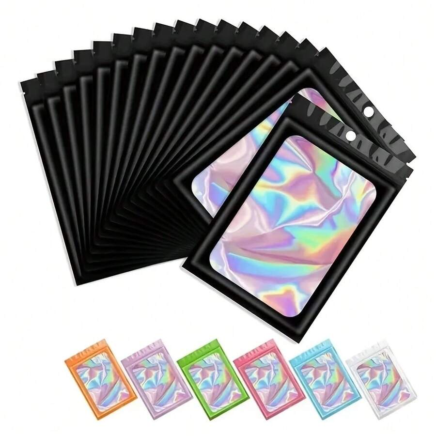 30pcs Holographic Self-Sealing Bags Suitable For Nail Art, Jewelry Display & Eyelash Storage - Plastic Pouches With Holographic Seal, Multi- Rectangular Containers For, Rings, & Showcase, Jewelry Organizers, Gift Bags - View 1