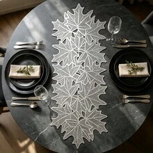 1件裝葉片箔面桌旗，適用餐廳桌面裝飾，保護桌面，花卉桌旗，婚禮派對餐墊，生日宴會餐墊，戶外鄉村派對桌旗 - 彩色 - 查看 2