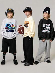 3pcs/Set Boys Car Print Crew Neck Sweatshirt, Autumn/Winter Fashion Comfortable New Style Top - Multicolor - View 2