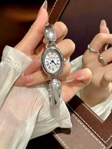 CARYINO 1pc Fashionable Minimalist Ins-Style Pink Dial Teardrop Shaped Watch With Smooth Strap, Silver Ladies Watch, Elegant & High-End, Suitable For Daily Wear, Dates, Birthday Gifts - one-size - View 12