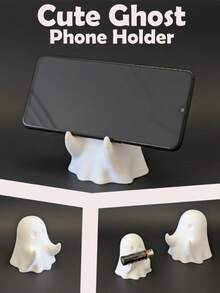 1/2pcs White Halloween Ghost Phone Stand, Stable Non-Slip Desktop Slouchy Viewing Bracket, Cute Ghost Design Home Desk Bedside Tablet Universal Atmosphere Creative Decorative Ornament - View 3