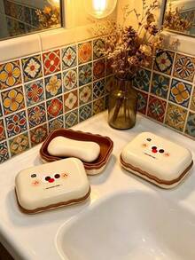 2pcs Creative Portable Soap Box With Lid, Double Layer Drainage Soap Holder For Bathroom - Multicolor - View 4