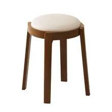 Solid Wood Stool Home Use Stackable Upholstered Bench Living Room Minimalist Modern Sturdy Durable Small Round Stool Dining Table Chair - Beige - View 10