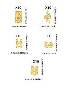 50颗波西米亚风迷你脏辫珠复古镂空金属发饰发夹发圈脏辫装饰，头部饰品，发卡 - 金色 - 查看 9
