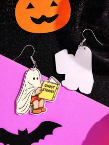 1 Pair Halloween Pink Cartoon Funny Creative Cute Ghost Reading Book Earrings Women Party Jewelry - Multicolor - View 2