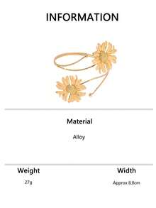 1pc Vintage Metal Sunflower Leaf Open Arm Cuff Bracelet, Niche High-End Style, Vacation Hot Girl Arm Accessory - Golden Yellow - View 7