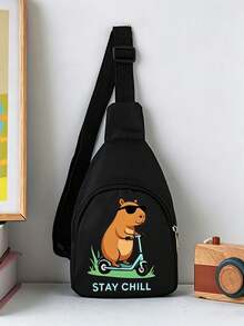 1pc Back To School Mini Fashion Simple Solid Color Cute Cartoon Capybara 2D Print Waist Bag Chest Bag, Lightweight Nylon Material Zipper Closure Coin Purse, Perfect For Daily, Travel, Vacation, Shopping, Outing - Multicolor - View 10