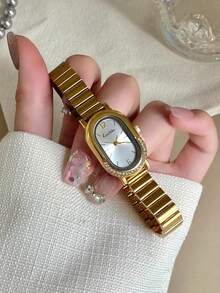 1件女款石英手錶，橢圓錶盤，時尚優雅，適合日常配戴、送禮、休閒聚會 - 金色 - 查看 4