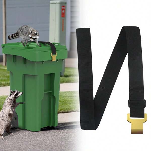 Gadgetzan 1 Pcs Trash Can Locks For Animals,Garbage Can Lid Locks With Metal Claw,Adjustable Garbage Straps Clips Outdoor For Keep Out Raccoon,Bear - Black