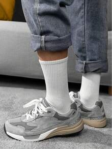 1/5 Pairs Men's Minimalist Comfortable Soft Solid Color Breathable Mid-Calf Socks - White - View 4