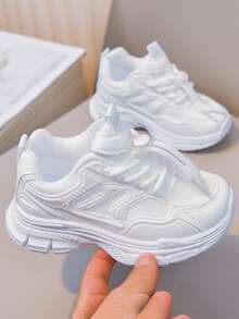 Student Versatile Lightweight Breathable Campus Running Shoes, Lock-In Buckle No-Tie Laces Athletic Shoes - White - View 3