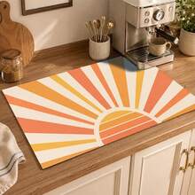 1pc 2D Flat Stove Protector Mat, Vintage Sun Pattern, Rubber Non-Slip Heat-Resistant Stove Cover Pad, Suitable For Induction Cooktop, Glass Stove, Multi-Functional Scratch-Resistant Mat, Best Choice For Oven, Washing Machine, Dryer, Kitchen Decor. - Multicolor - View 2