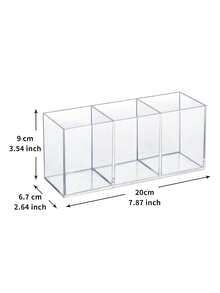 3-Slot Clear Acrylic Makeup Brush Holder, Transparent Desktop Cosmetic Storage Organizer Box - View 5