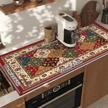 1 pieza Tapete secador de platos, tapete para cafetera, elegante patrón floral tradicional retro, diseño exquisito de bloques de color, fuerte absorción de agua, adecuado para mesa de comedor, cafetería y cocina, tapete de drenaje multiusos, regalo para el hogar, decoración de mesa - XYLSD-646 - Ver 14