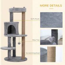 PawHut 104 Cm Cat Tree, Cat Condo Tree Tower, Cat Activity Centre With Scratching Posts, Plush Perches, Hanging Ball - Grey - T0001-01-4414 - View 7