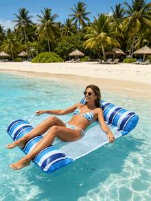 1pc Inflatable Floating Bed, Minimalist Dual Tube Design, Dual-Color Striped Element, PVC Material, Suitable For Water, Swimming Pool, Beach, Theme Party, Inflatable Water Float, Water Lounge Chair, Inflatable Float Bed, N - Two-color Double-tube Floating Bed - View 6
