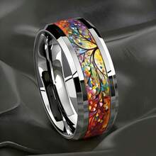 Unique Colorful Tree-Patterned Unisex Stainless Steel Ring, Symbolizing Life And Nature, Suitable For Daily Wear, Parties, And Couple Gifts - C*1493 - View 3