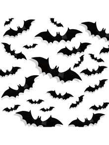 12/48pcs Halloween Bat Decorations, Black 3D Scary Bat Stickers, Suitable For Home Decor DIY Wall Decals, Bathroom, Indoor Halloween Party Supplies - Multicolor - View 7