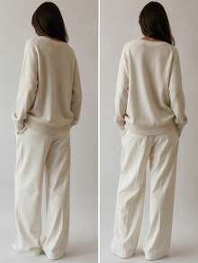 Sweater Pullover Leher V, Lembut dan Nyaman, Cocok untuk Pakaian Kantor dan Pelajar - Krem - View 3