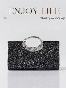 Glitzy Evening Bag Clutch Purse For Bridesmaid Graduation Dance Red Carpet Event Formal Occasion Women Fashion Bags Party AccessoriesBeach Essentials - 黑色 - 查看 1
