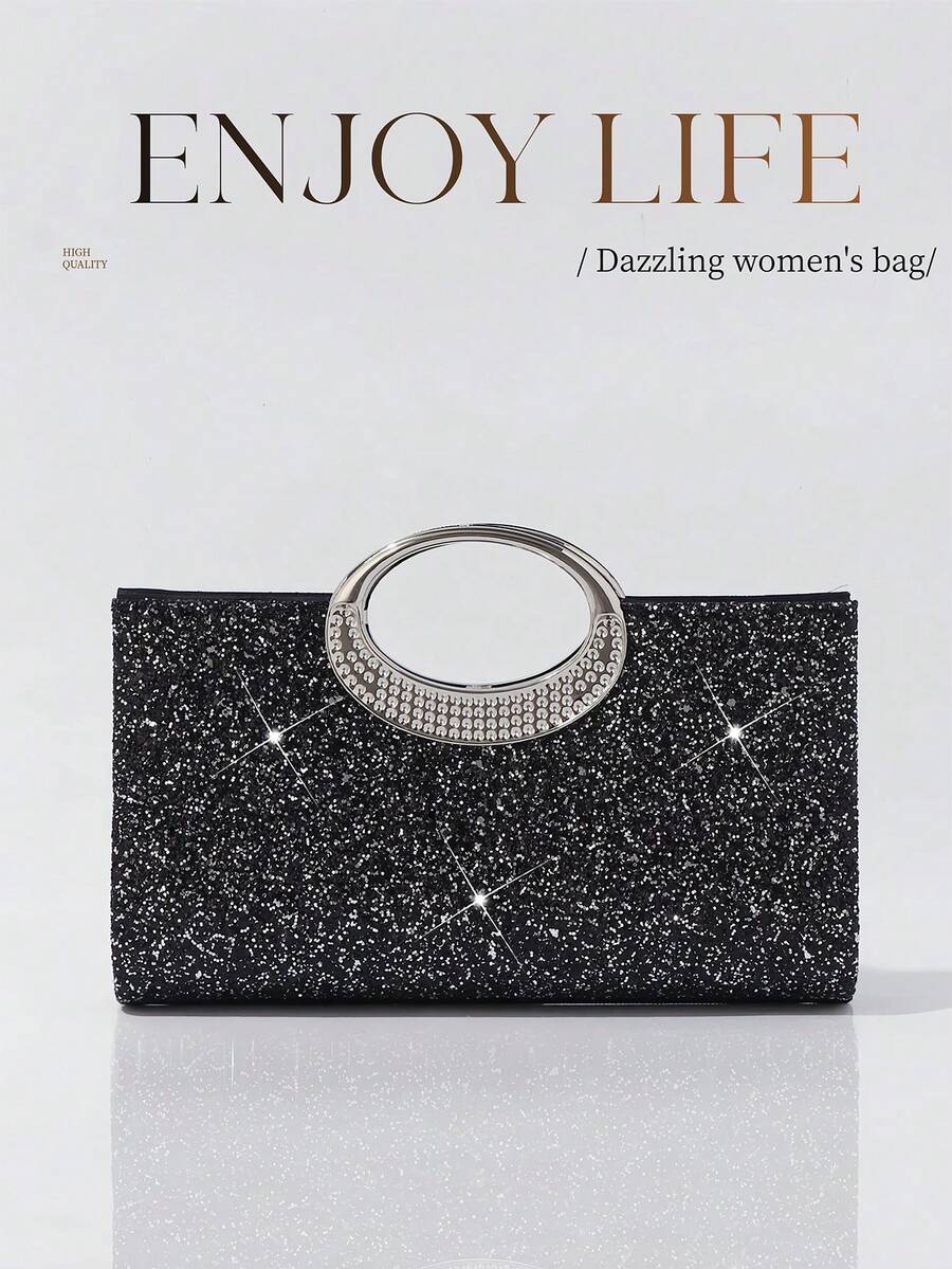 Glitzy Evening Bag Clutch Purse For Bridesmaid Graduation Dance Red Carpet Event Formal Occasion Women Fashion Bags Party AccessoriesBeach Essentials - 黑色 - 查看 1