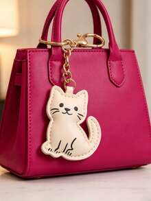 Cute PU Leather Cartoon Cat Keychain Bag Charm Pendant, Creative Personalized Gift Decoration, Versatile Cartoon Design, Suitable For Bag Decoration And Women's Car Key Accessory, Available In Coffee And Beige Colors, Fun Gift For Family And Friends - Multicolor - View 4