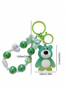 Cute Colorful Beaded Bracelet Forever Heart Charm Oil Bear Liquid Keychain Floating Letter Square Quicksand Bottle Keyring,Purse Charms - Multicolor - View 8