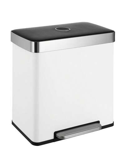 60L Double Kitchen Bin, Stainless Steel Dual Compartment Trash Can, 2x30L Kitchen Recycling Bins W/Wide Pedal, Removable Inner Buckets W/Soft-Close Lid, Airtight Design For Home Office(White) Father's Favorite Gift