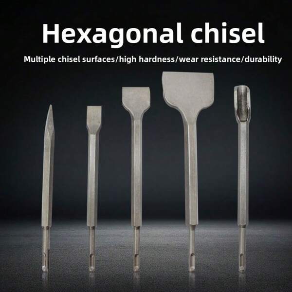 Hexagonal Chisel, Round Shank Pointed Flat Chisel U-Shaped Chisel Concrete Electric Hammer Drill Bit Industrial Grade Electric Pick Impact Widening Flat Chisel