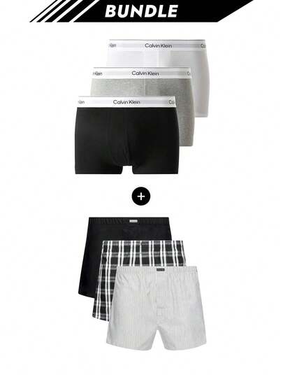 Calvin Klein [حزمة] سراويل داخلية رجالية 3 عبوات + سراويل داخلية حديثة 3 عبوات رجالية