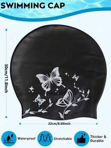 Long Hair Swimming Cap, Unisex, Extra Large Swimming Cap - Elegant Butterfly Pattern, Waterproof Silicone Swimming Cap, High Elasticity Swim Cap, Suitable For Braided Hair, Dreadlocks, African-Style Braided Wigs - Multicolor - View 6