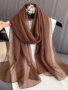 1pc Women's Classic Solid Color Chiffon Scarf, Versatile Silk Scarf, Spring For Dress - Coffee Brown - View 7