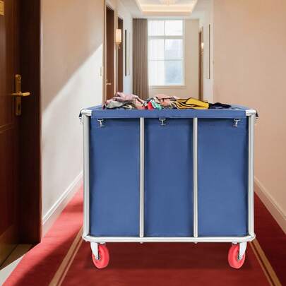 Commercial Laundry Cart With Wheels, Large Capacity Laundry Cart For Home Hotels, 35.43 * 25.6 * 31.5 Inches, Dirty Laundry Basket With Hooks