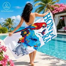 1pc Island Style Parrot & Coral Fish Microfiber Beach Towel, Soft Absorbent Lightweight Towel, Suitable For Adults And Teens, Perfect For Beach, Travel And Swimming Beach Blanket - Multicolor - View 6