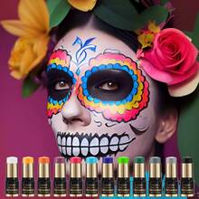 SAM SUGAR 12 Warna Cat Wajah dan Tubuh UV Glow, Stik Cat Kosmetik untuk Pesta Panggung Halloween - MultiWarna - View 6