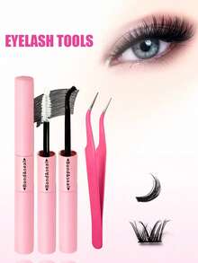 Eimny 300pcs Cartoon Eyelash Cluster Set, Includes Adhesive, Sealer, Tweezers And Lash Brush, Lightweight Airy Fluffy Feel, D Curl 10-16mm Single Cluster False Eyelashes, DIY Cat Eye/Doll Eye, Suitable For Beginners, Daily Party Anime Style Lash Extensions - 彩色 - 查看 9