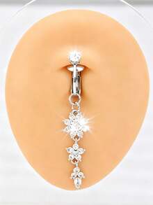 1pc Fashionable Silver Sexy Vintage Luxury Exaggerated Star & Flower Pendant Belly Piercing Jewelry, Suitable For Daily Wear, Party, Date, Holiday, Music Festival, Summer Beach Vacation, Memorial Gift For Friends, Family, Couples, Women, Original Design - Silver - View 2