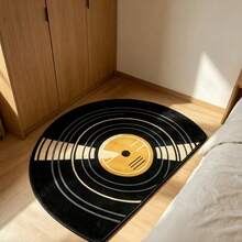 1pc Black Vinyl Record Half Moon Rug, Bedroom Decor, Small Rug, Carpet, Home Decor, Living Room Rug, Living Room Small Rug, Bedroom Rug, Living Room Home Decor, Outdoor Rug, Washable Rug - Multicolor - View 1