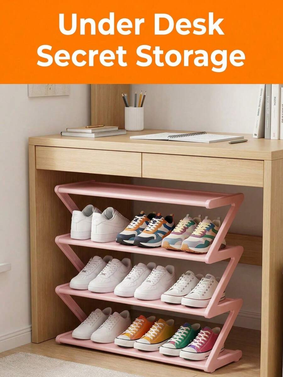 Z-Shaped Plastic Shoe Rack, Floor-Standing Multi-Functional Large Capacity Storage Organizer, Easy Assembly, Space-Saving Essential For Home And Dorm, Suitable For Living Room And Bedroom