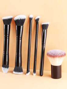 Anfänger Doppelseitiges Make-up Pinsel Set 6 Stücke, Doppelkopf Foundation & Rouge Pinsel, Doppelwinkel Kontur & Highlighter Pinsel, Doppelspitze Concealer & Lidschatten Pinsel, Farbverlauf Borsten Tragbarer Puder Pinsel, Komplettes Make-up Werkzeug Set für Basis, Kontur und Augen Make-up - Verschiedenfarbig - Übersicht 1